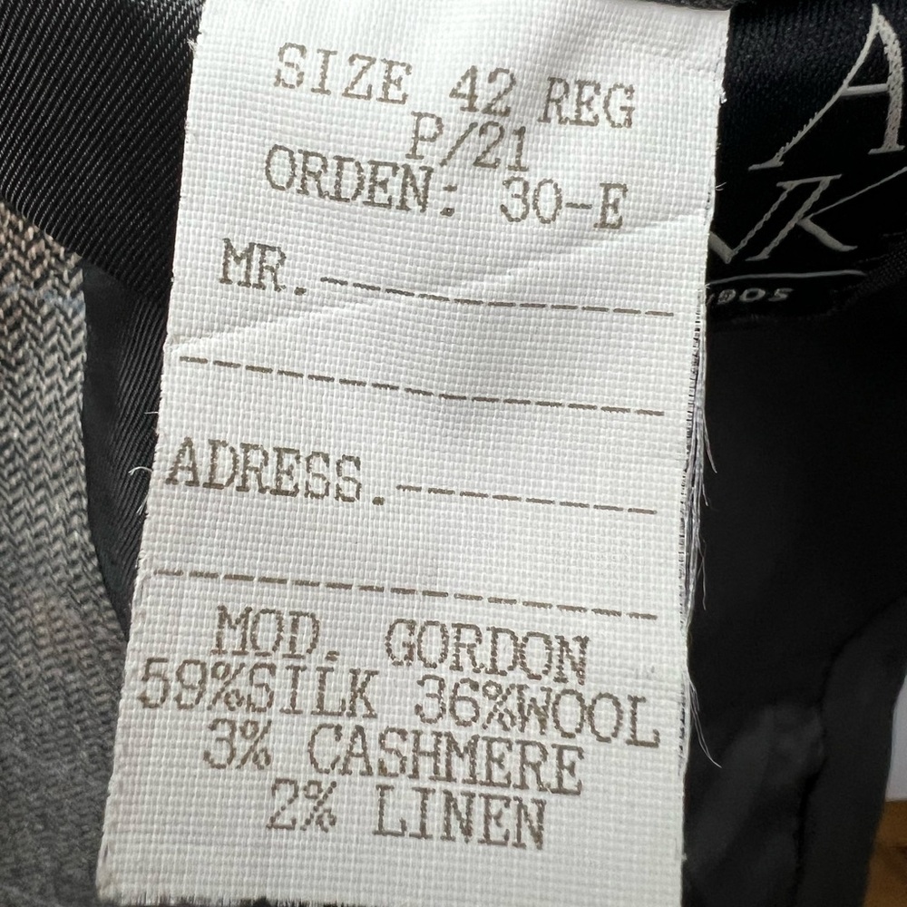 Jos. A. Bank Men's 42R Gray Silk/Cashmere/Wool Plaid Herringbone Blazer Jacket - Picture 7 of 7
